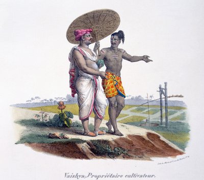 Un hombre de la casta Vaishya inspecciona su pequeña propiedad, 1827-35 de M.E. Burnouf